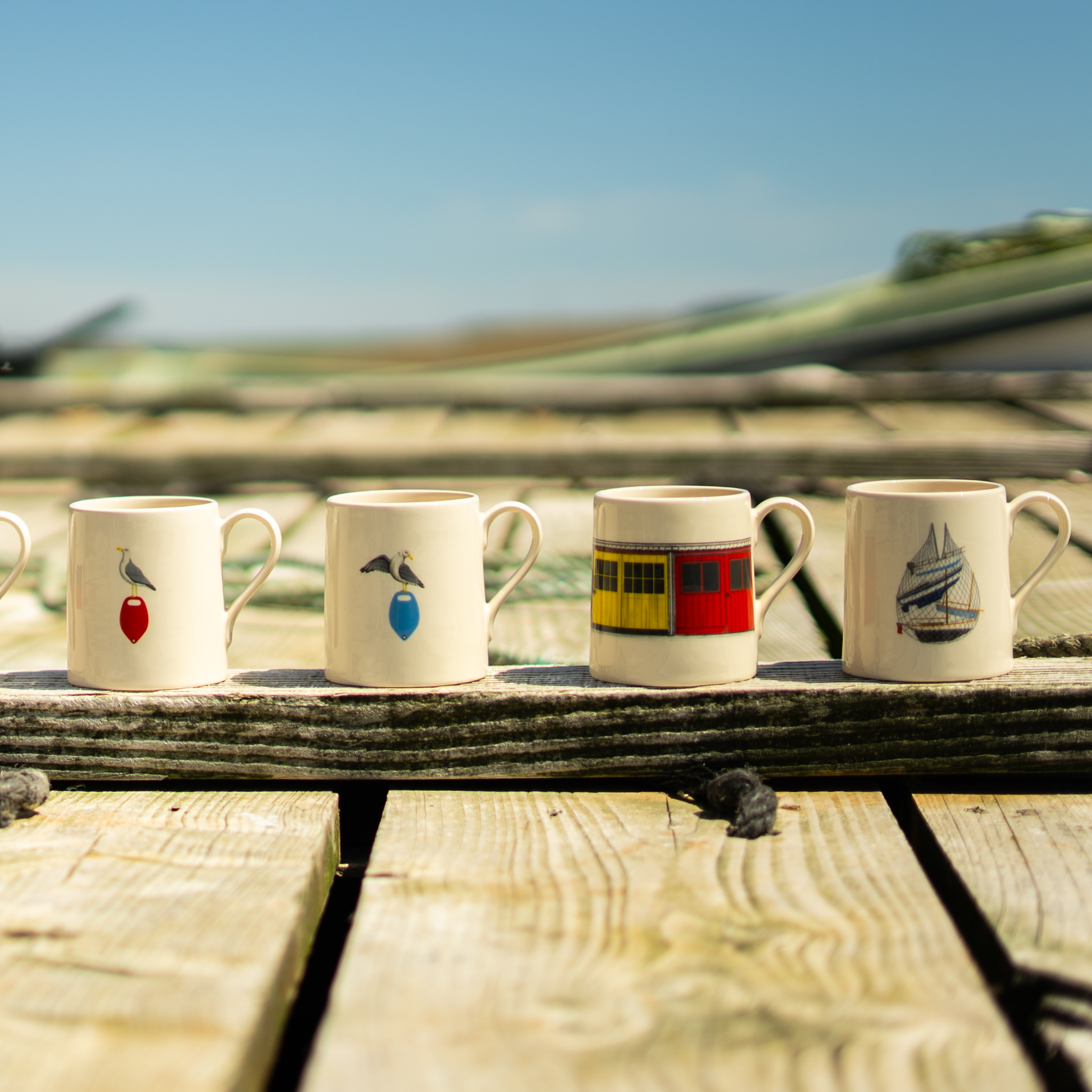 Salcombe Slipcast earthenware English 1/2 pint mugs.